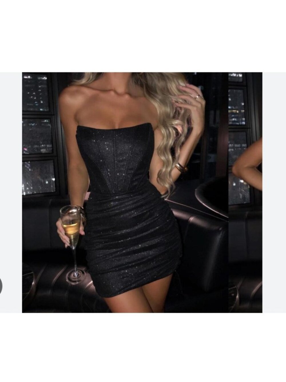 Strapless Black Glitter Mini Dress - Evening Party